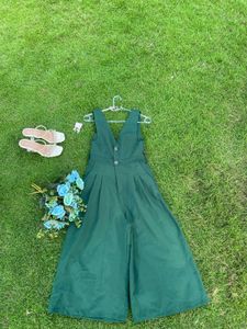 Women V neck Solid Wide Jumpsuit