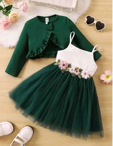 Green Floral Dress & Cardigan