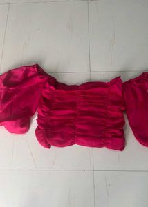 Hot Pink Puff Sleeve Crop Top