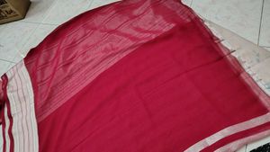Red &amp; White Striped Saree