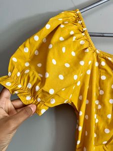 Yellow Polka Dot Puff Sleeve Midi Dress