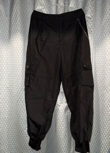 Black Cargo Pants with Chain