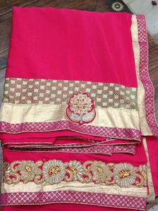 Pink &amp; Gold Embroidered Saree
