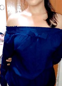 off shoulder navy blue top