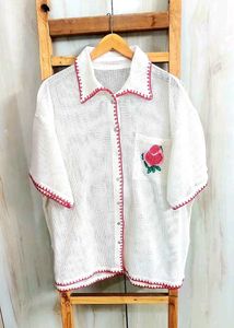 Rose Embroidered Crochet Trim Shirt Size-48