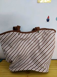 Brown & White Striped Tote Bag