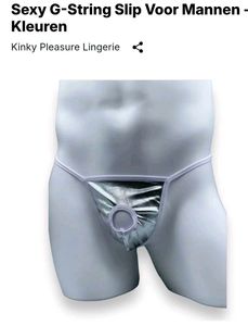 Sexy silver Men's G-String open front gauze hole