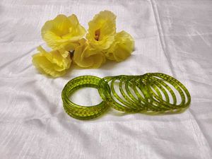 Green Striped Bangles - Stackable Indian Jewelry