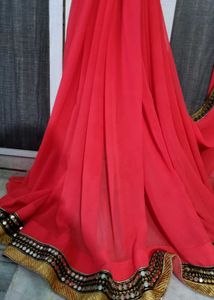 Red And Gold Toned Sequence Embroidered Saree