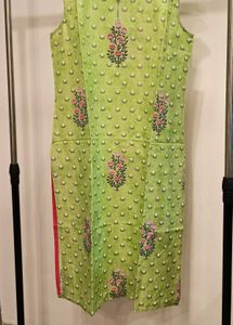 Lime Green Floral Print Kurti