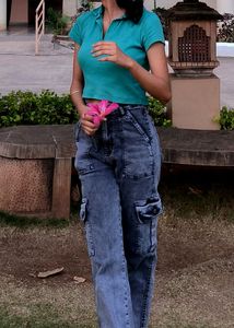 Chic Sea Green Polo Crop Top {Price negotiable}