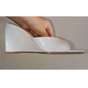 H&amp;M White Wedge Heel Mules