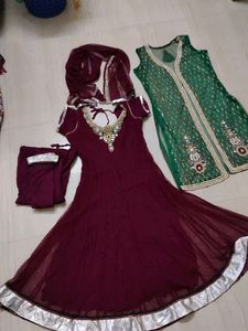 Anarkali Set With Coat Dupatta And Pant