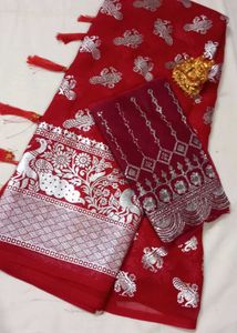 Never Used New Silver Foil Printed Fancy Saree🌹🌹