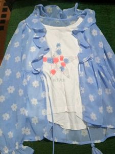 Cute Blue Floral Top and Tee Set