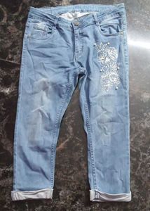 Embroidered Light Wash Jeans