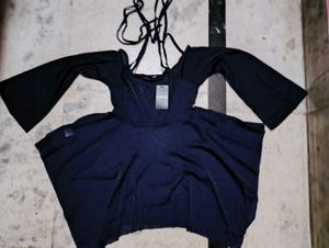 New Sheer Blue Cold Shoulder Top Bargainable