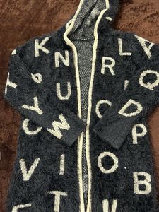 Letter Print Fuzzy Cardigan
