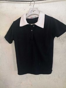 Stylish Black crop top with white collar