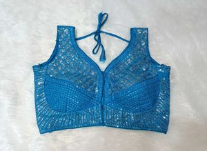 Blue Sequin Embellished Blouse