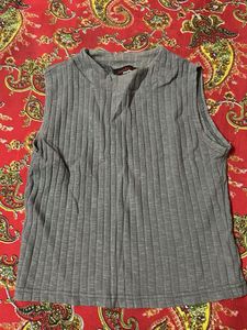 Gray Ribbed Sleeveless Top