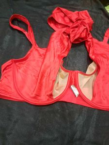 Red Satin Bra with Bow Detail
