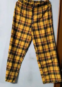 Yellow Plaid Zipper Pants