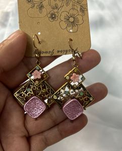 Vintage Pink &amp; Gold Earrings