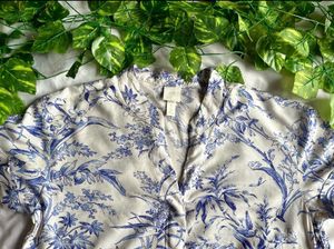 H&amp;M Women’s White and Blue Toile Dress