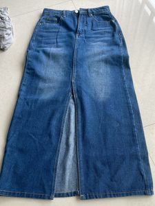Denim Maxi Skirt With Front Slit