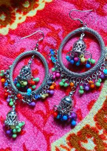 Boho Beaded Jhumka Earrings