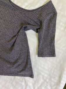 Gray Ribbed Knit Top Bust 36-38