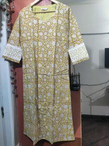 Bunaai Yellow White Block Print Suit Set