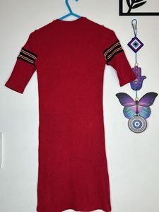 Semi Woolen Red Stretchable Dress