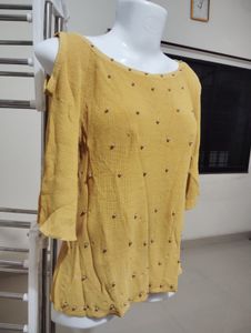 Mustard Beaded Off-Shoulder Top