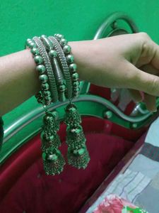 Silver Tone Jhumka Bangles