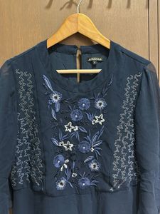 Floral Embroidered Navy Blue Kurti Dress – Size M