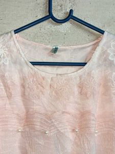 Partywear Lace Top Layered Blouson Pink