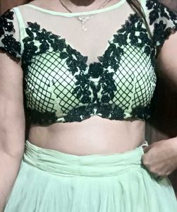 Beautiful Lahanga Choli Black Pears Work