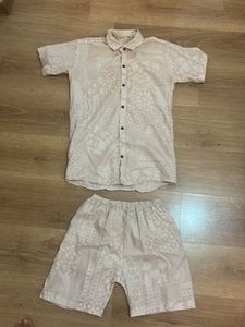 Patterned Cord Shirt & Shorts Set