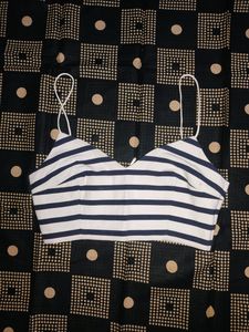 blue and white striped, bra style crop top