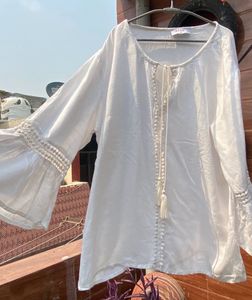 Boho White Tassel Bell Sleeves Top