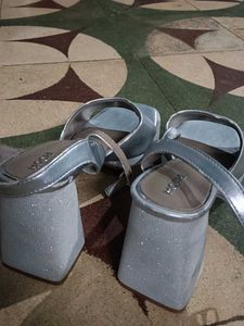 Mochi Silver Ankle Strap Flats