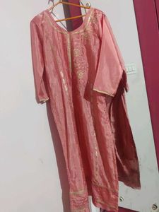 Elegant Pink Kurta Set With Parent And Dupatta