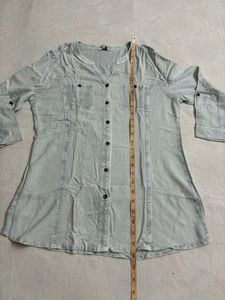 Denim Look Button-Down Top/ Shirt