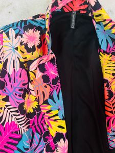 Tropical Print Open Front Blazer