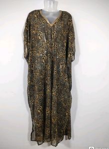 Estonished Brown Printed V Neck Kaftan Kurta(Women