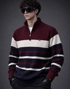 Striped Pullover Sweater with chain