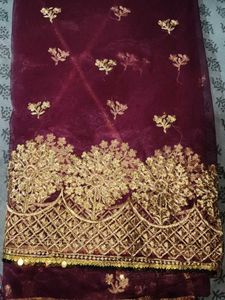 Burgundy  Color Net Saree