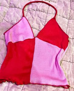 Red & Pink Patchwork Halter Top